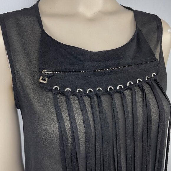 RUDSAK Sheer Suede Fringe Gothic Rock Transparent Black Tank Top Blouse Size‎ XS - Picture 7 of 13